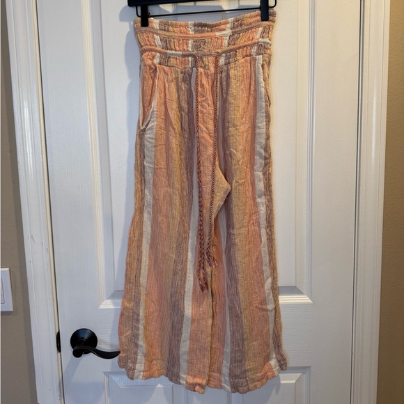 Free People Orange Striped Cropped Linen Blend Trousers Size XS - Picture 6 of 9